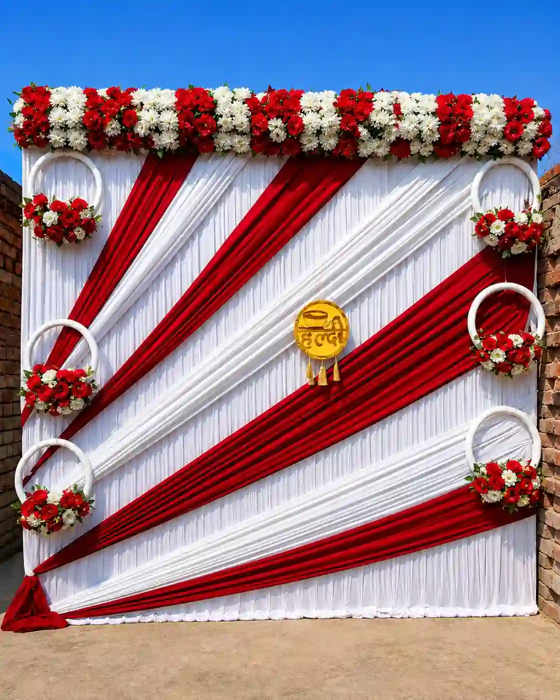 balloon decoration Wedding Royale Red Haldi Setup